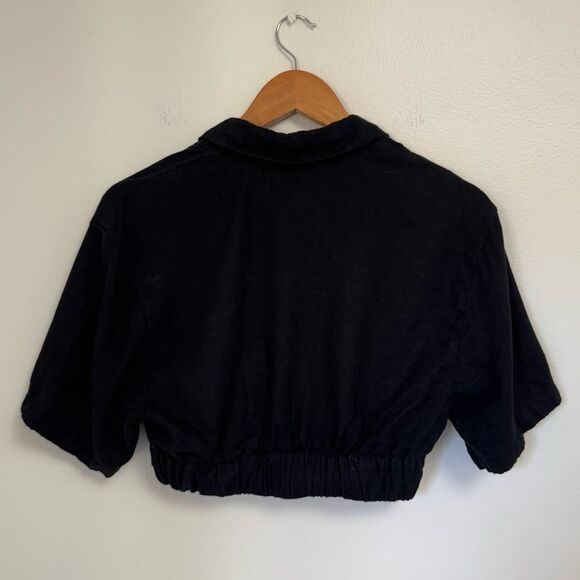 Abercrombie & Fitch Crop Wrap Linen Top in Black - Picture 4 of 5